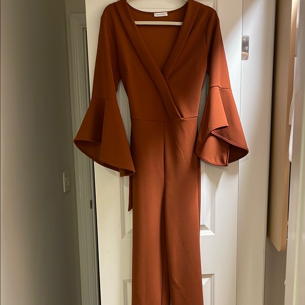 Elegant Rust Bell Sleeve Dress